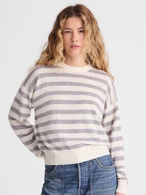 NWT MADEWELL Crewneck Sweater in Cashmere Ivory Heather Grey Stripe Small NY916
